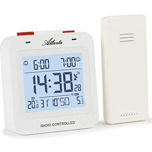 Atlanta Draadloze wekker digitale LCD verlichting temperatuur 2 alarmen bovenafsteller wit - 1888-0