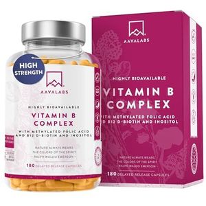 Vitamine B Complex Hoge Sterkte Capsules - Inclusief EssentiÃ«le Multi B-Vitaminen B12, B6, B3, B5, Biotine, Foliumzuur en Niacine - 1 Capsule Per Dag (180 Capsule Voorraad) - 100% Veganistisch