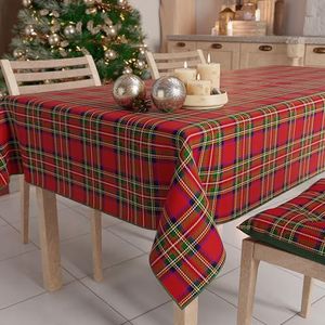 PETTI Artigiani Italiani - Kersttafelkleed, kersttafelkleed, rechthoekig tafelkleed, vlekbestendig tafelkleed, kerstrood tafelkleed, 140 x 180 cm, tartan, 100% Made in Italy