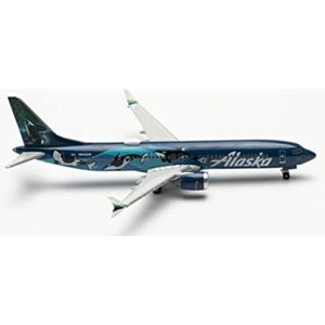 Herpa schaalmodel Boeing vliegtuig 737 Max 9 Alaska Orca West Coast Wonders schaal 1:87 lengte 8,4cm