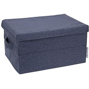 Bigso Box of Sweden Grote opbergdoos met deksel en handgreep, kastbox van polyester en karton in linnenlook, vouwdoos voor kleding, dekens, speelgoed enz. blauw