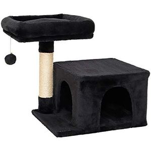 lionto krabpaal voor katten met comfortabele ligplaats & hol, hoogte 50 cm, kattenboom met pluche bal incl. belletje, sisaltouw & zacht pluche, geschikt voor kleine & grote katten, zwart