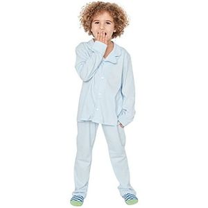 Trendyol Meisjesman effen dunne gebreide T-shirt-broek pyjama set (Pack van 2), Blauw, 7-8 jaar
