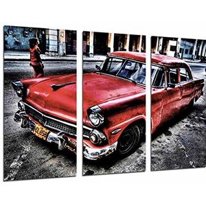 MULTI Houten Afdrukken Art Print Box Ingelijste Beeld Wandopknoping - Auto Klassieke Rojo op Cuba, Vintage, (Totale Grootte: 38,2"" x 24,4""), Ingelijst En Klaar om op te hangen - ref. 26625