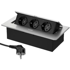 Intrekbaar stopcontact - aluminium spuitgieten - met zachte opening - klaar voor aansluiting met een slagvaste 3 m kabel