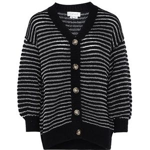 Caneva Dames losse lange gebreide cardigan met uitgesneden V-hals zwart maat XL/XXL, zwart, XL