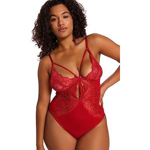 Trendyol Vrouwen Vrouw Getailleerd Basic V-hals Knit Plus Size Body Bodystocking, Rood, 3XL grote maten