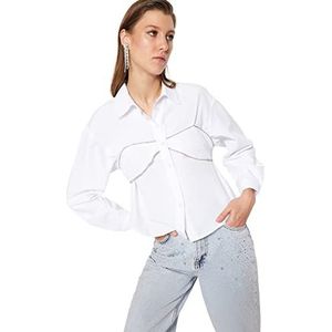 Trendyol Dames getailleerd basic overhemd kraag geweven shirt, wit,40, Wit, 38