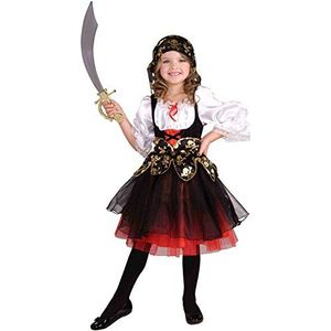 Tante Tina Piratenkostuum voor meisjes, 2-delig piratenkostuum voor meisjes met jurk en hoofdband, zwart/wit/rood, maat XL (152), geschikt voor kinderen van 10 tot 12 jaar