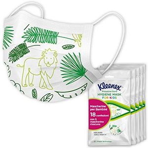 Kleenex Proactive Care Mond- en neusbescherming, voor kinderen, elastisch elastiek, 3-laags, diermotief, 18 x 5 maskers