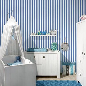 Apalis Kinderbehang vliesbehang nummer YK44 strepen wit gestreept behang fotobehang breed | vlies behang wandbehang foto 3D fotobehang voor slaapkamer woonkamer keuken | blauw, 109072