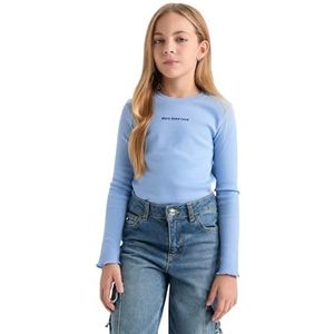 DeFacto Blouse T-shirt tiener voor meisjes met lange mouwen voor kinderen, stijlvolle en comfortabele kleding voor jongens en meisjes, blauw, 9-10 Jaar