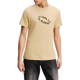 KARL LAGERFELD - Shirt - Beige/Zwart - Jersey - Ronde Hals, Logoprint, Kwartmouw