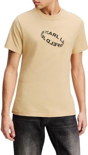 KARL LAGERFELD - Shirt - Beige/Zwart - Jersey - Ronde Hals, Logoprint, Kwartmouw