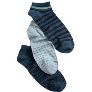 Koton Heren gestreepte 3-Pack Bootie Sokken Set, Blauw (601), One Size, BLAUW(601), One Size