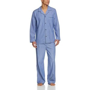 Schiesser Heren pyjama lange tweedelige pyjama, blauw (800), 48