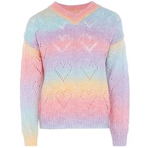 Sidona Dames opengewerkte trui in contrasterende kleur met V-hals nylon regenboog maat XL/XXL, regenboog, XL