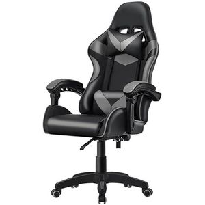 HOGAR24 ES Computerstoel, ergonomische gamingstoel, bureaustoel met verstelbare hoogte en wielen, videospelstoelen zwart/grijs