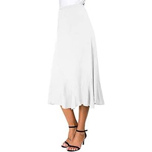 EXCHIC Elegante enkellengte ruches zoom elastische taille suède midi-rok voor dames, Kleur: wit., M