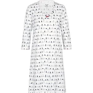 Trigema Nachthemd voor dames met 3/4 mouwen en kattenmotief, wit (wit 001), XXL