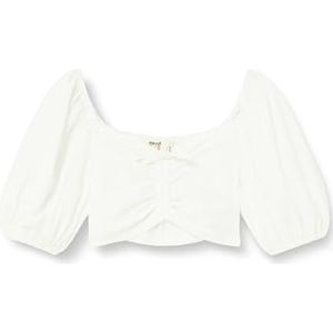 Koton Meisjes Crop Short Puff Sleeve Front Shirred Blouse, Wit (000), 4-5 Jaar