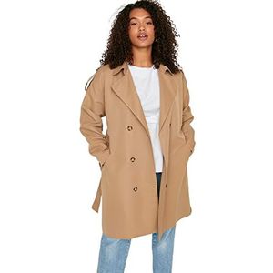 Trendyol Effen trenchcoat voor dames met dubbele rij knopen, camel, 70 grote maten