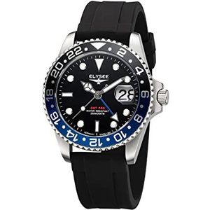 Elysee GMT Pro Ocean 80600 Polshorloge siliconen armband, zwart, Riemen.