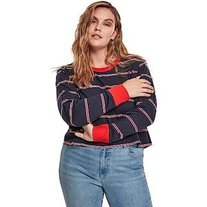Urban Classics Dames sweatshirt Skate Stripe shirt met lange mouwen, blauw (Midnight/Red 02052), S Große Größen Extra Tall
