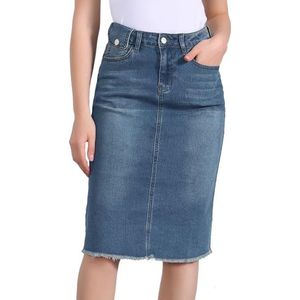 Allegra K Women's Casual Jean Skirt High Waist Back Slit Stretch Denim Skirts Large Blue