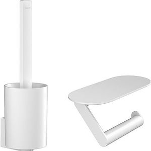 hansgrohe WallStoris - Bundelset Toilet, Badkamer Accessoires set zonder boren, 2 delen, Toiletrolhouder, Toiletpapierhouder, Toiletborstelhouder, Toiletborstel, mat wit, 27969700