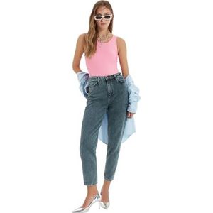Trendyol Vrouwen Jeans Hoge taille moeder jeans met antraciet wassen, Antraciet, 34