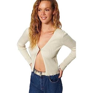Trendyol Rechte lange mouwen voor dames, regular gebreid vest, stone, L