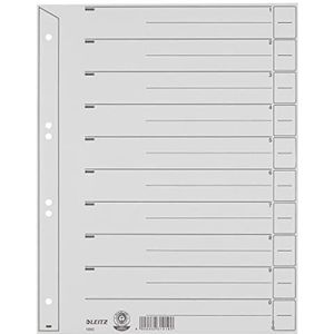 Leitz Register voor A4, omslagblad en 10 tabbladen, individueel op maat te snijden, 25 stuks, extra breedte, grijs, 100% gerecycled karton, 16503085
