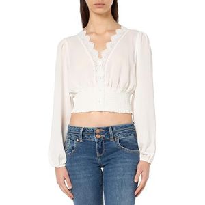 threezy Cropped damesblouse met lange mouwen, wolwit, M