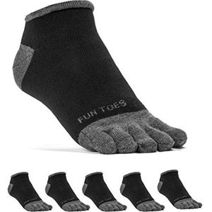 FUN TOES Heren teensokken Barefoot Running Pack van 6 paar, Zwart, 44-47 EU