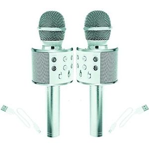 PARENCE. - Set van 2 microfoonluidsprekers/set van 2 draadloze Bluetooth karaoke-microfoons voor kinderen, volwassenen - party, liedjes, cadeau-idee - grijs