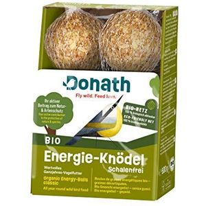 Donath BIO Energiebol Gepeld, in een bio-netje - mezenbol in een bio-netje - 100g per bol - gepeld - waardevol vogelvoer voor alle seizoenen - geproduceerd in Zuid-Duitsland