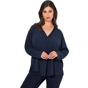 Ulla Popken Dames grote maten grote maten plus size tuniek, glans-inzetstuk, A-lijn, V-hals, lange mouwen, marineblauw, 46/48