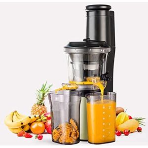 Wiltal Slow Juicer Elektrische sapcentrifuge voor fruit, groenten, granaatappel, citrusvruchten, sorbet. Voedingsschacht van 76 mm, BPA-vrij, 150 W, zwart