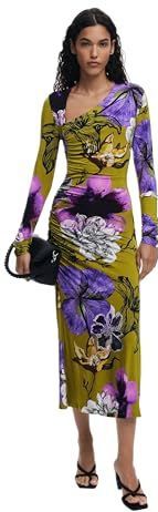 Jurk - Midijurk - Lange Mouwen - Asymmetrische Halslijn - Bloemenprint - Ontworpen door Mr. Christian Lacroix