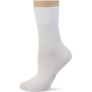 Nur Die Fijne katoenen sokken voor dames, effen, met comfortabele tailleband, zonder drukkende naad, bijzonder zachte sokken, wit, 39-42 EU