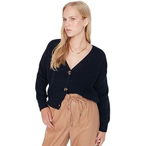 Trendyol Dames Regular Basic V-hals Gebreid Vest, Donkerblauw, L