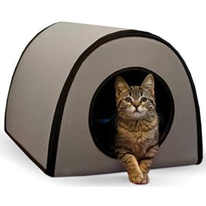 K&H PET PRODUCTS Thermo Mod Kitty Shelter Waterdicht Outdoor Verwarmd Kattenhuis Grijs 21 X 14 X 13 Inch