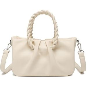 Miss Lulu PU lederen crossbodytas met afneembare verstelbare schouderriem Kleine tas met handvat aan de bovenkant met geweven handvat, Beige