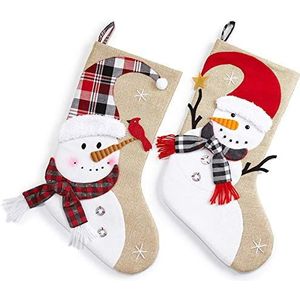 HEITMANN DECO Jute Kerstman laars set - grote kerstkous 49 cm 3D natuur wit rood om te vullen en op te hangen - sneeuwpop