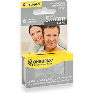 OHROPAX - SILICON CLEAR - Oordopjes - 1 pak (6 stuks) - Herbruikbare oordopjes voor het oor gemaakt van huidvriendelijke siliconen - ter bescherming tegen water bij het zwemmen, tegen lawaai en wind