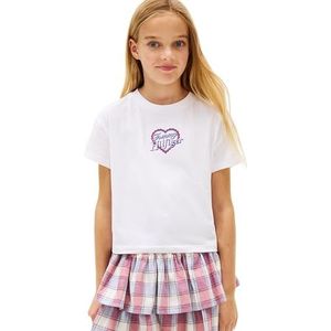 Tommy Hilfiger Tommy Heart Embro TEE SS KG0KG09280 S/S T-shirt voor meisjes, wit (wit), 4 jaar, Wit (wit), 4 jaar
