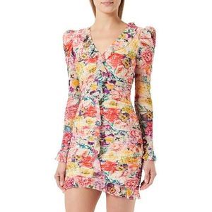 TRENDYOL Dames bloemen mini lange mouwen cocktailjurk getailleerde jurk jurk, Multi Color, 36