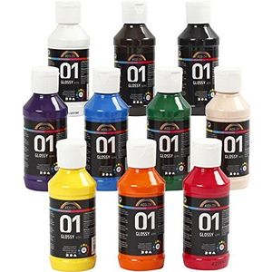A-Color - Acrylverf 10-delige set, voor beginners, studenten en professonale kunstwerkers, diverse kleuren, glanzend, 10x100ml