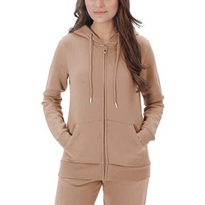 M17 Gerecycled effen zip up hoodie longline hoodie casual soft hooded sweatshirt top lange mouwen jumper jas dames, Toffee Brown, XL